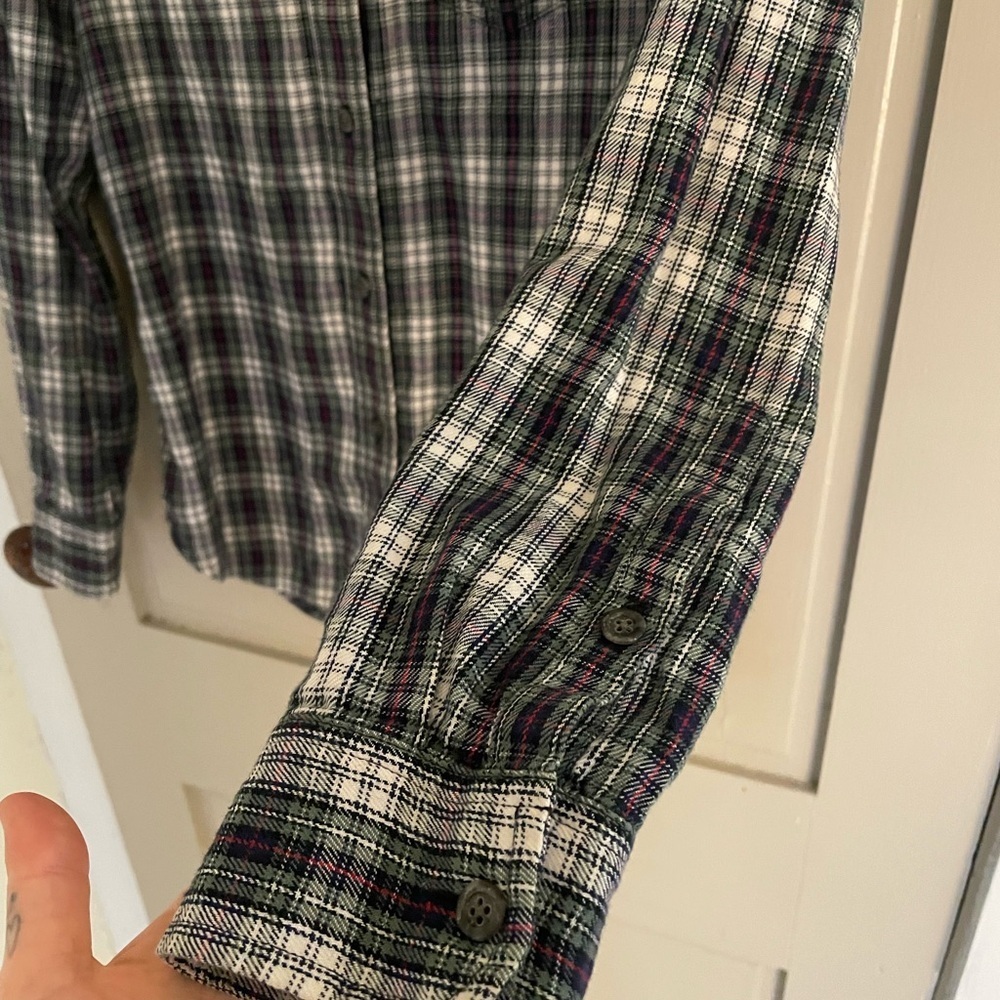 Madewell Green White Red Plaid Button-Up Shirt Flannel Coverup Light Soft Cute - Picture 14 of 16